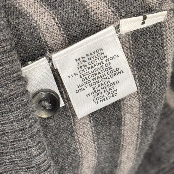 Ann Taylor LOFT Cardigan striped rhinestones Gray vneck sweater size large - Picture 3 of 14